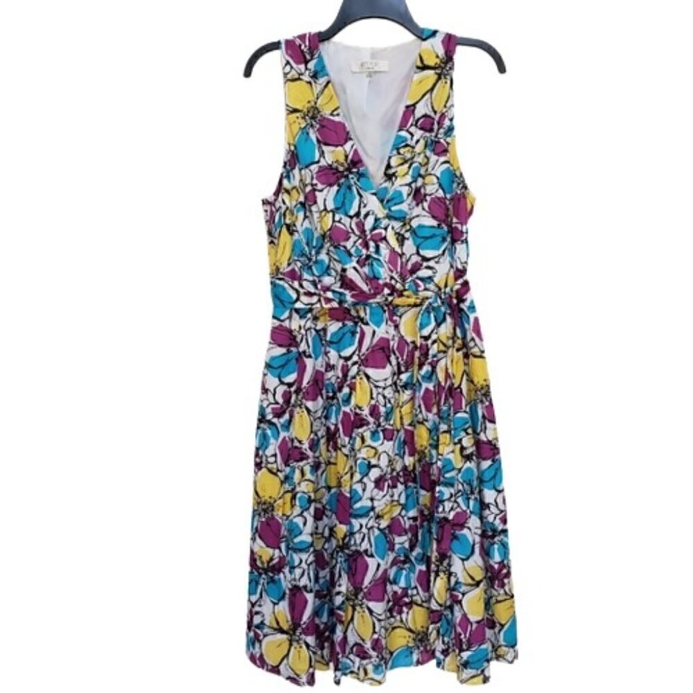 Kasper Floral Faux Wrap Sleeveless Dress Sz 14